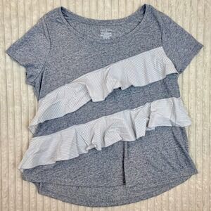 Lane Bryant Gray Heathered Ruffle Stripe Tunic Tee Shirt Womens Plus Size 18/20
